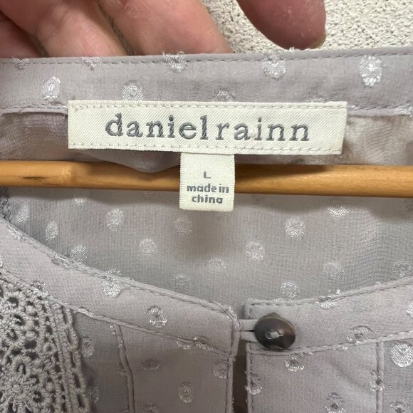 Daniel Rainn Womens Polkadot Gray Textured Sheer 3/4 Sleeve Blouse sz Large - Picture 4 of 12